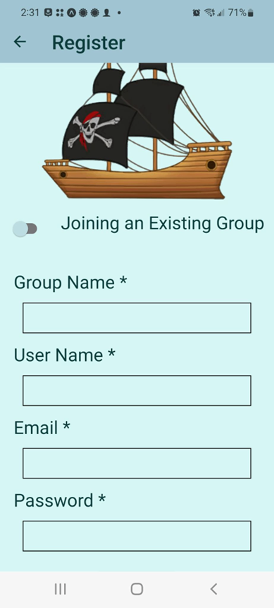 Image of the app's registration page